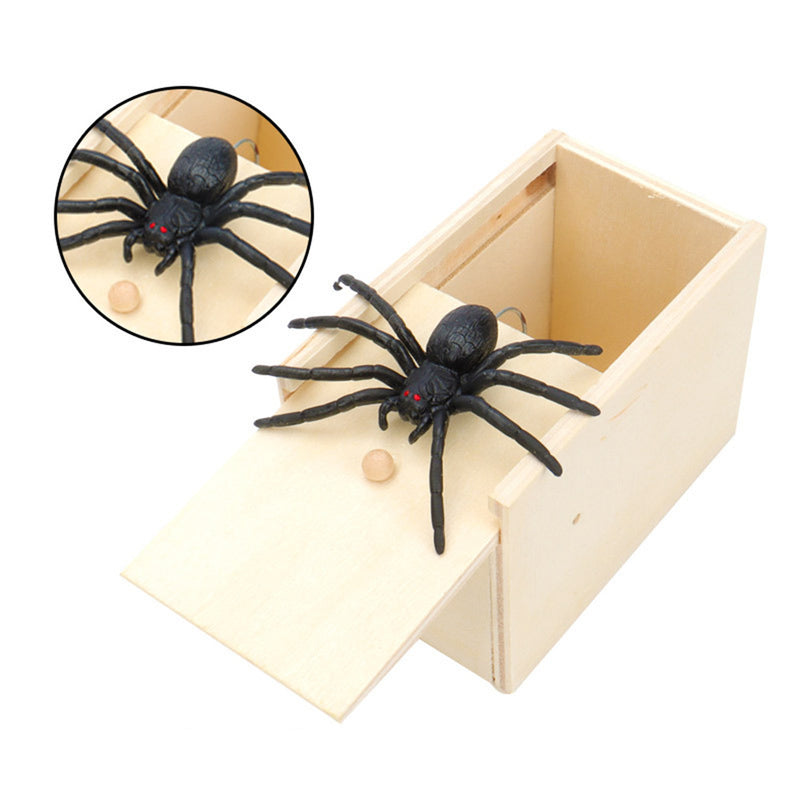 Funny Scare Box Prank Spider Wooden Fidget Anti-stress Interest Play Trick Joke Surprise Adult Halloween Toys For Children Gifts