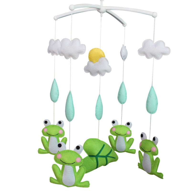 Green Frog and Raindrops Handmade Baby Musical Crib Mobile Hanging Toy Gift Boys Girls Nursery Room Decor