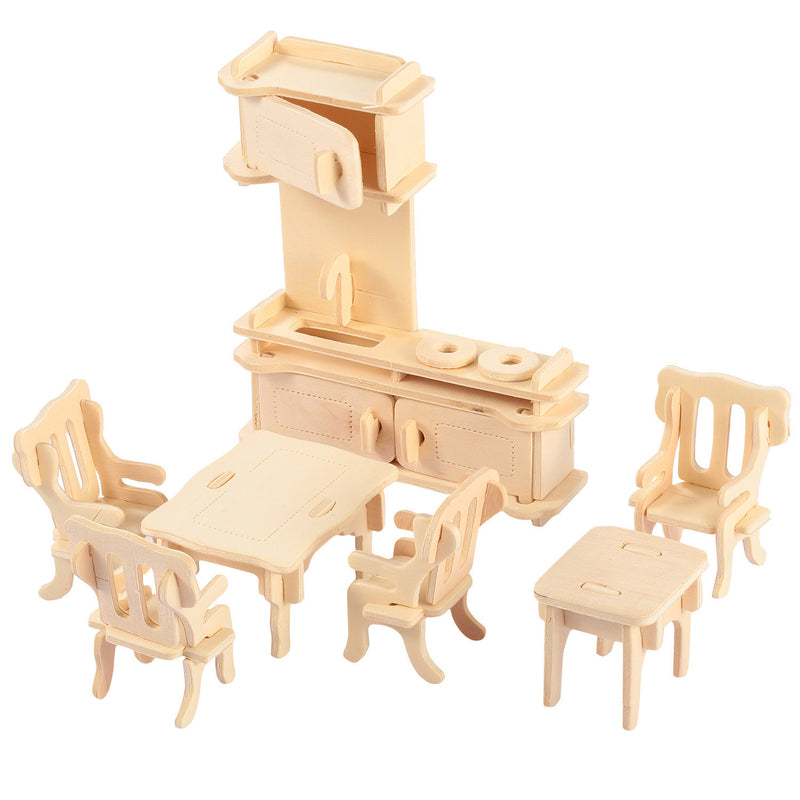 3D Wooden Dollhouse Furniture Puzzles DIY Miniature Furniture Models Set