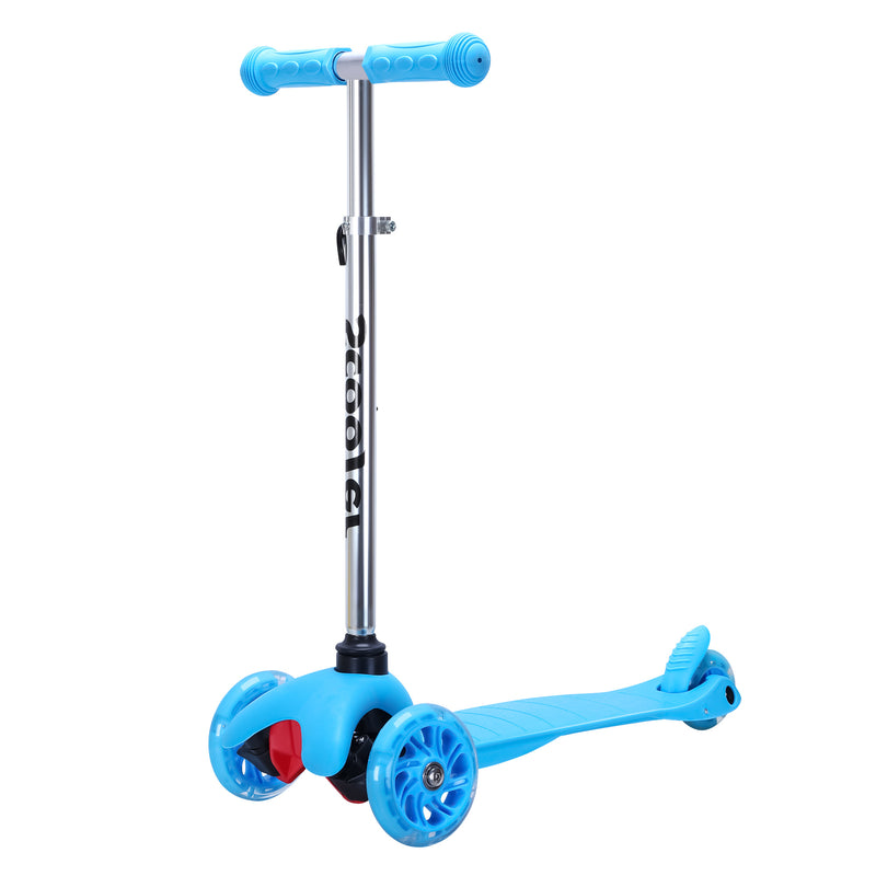 SimpleLux Kids Scooter - 4 Adjustable Height; Extra-Wide Deck with Brake &amp; 3 PU Flashing Wheels; Over 3 Years Old; Blue