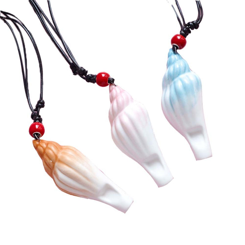 3 Packs Whistles Necklace Conch Shape Ceramic Pendant Lovely Kids Toy; Random color