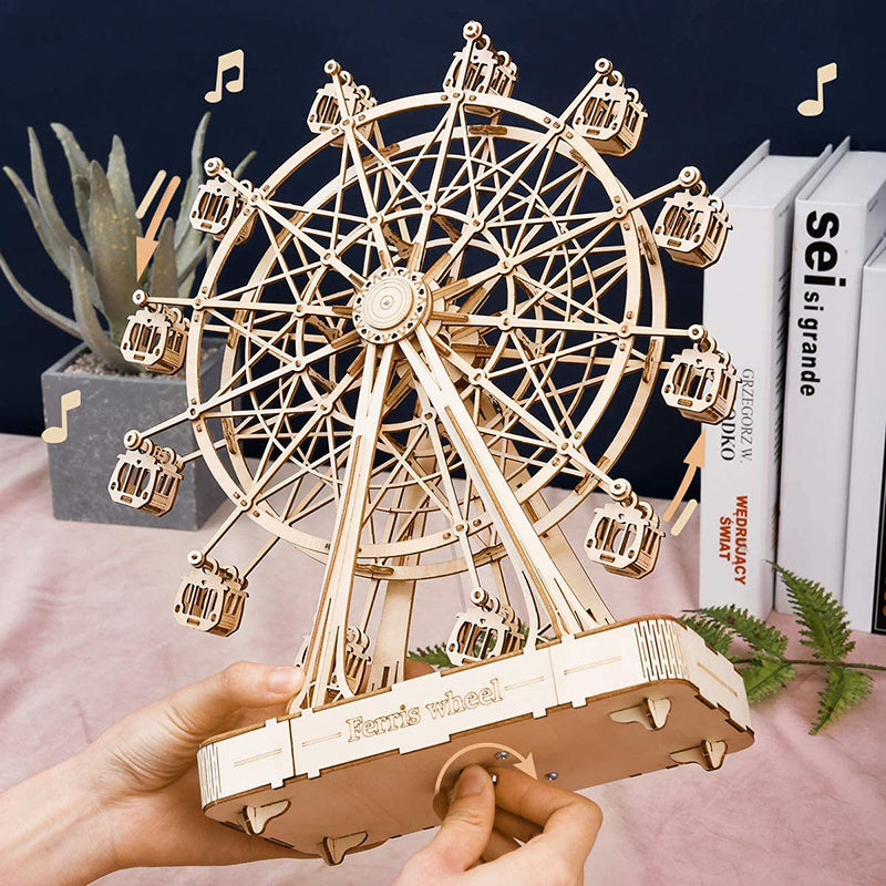 Robotime DIY Wooden Rotatable Ferris Wheel Model with Playing Music Toys for children birthday TGN01