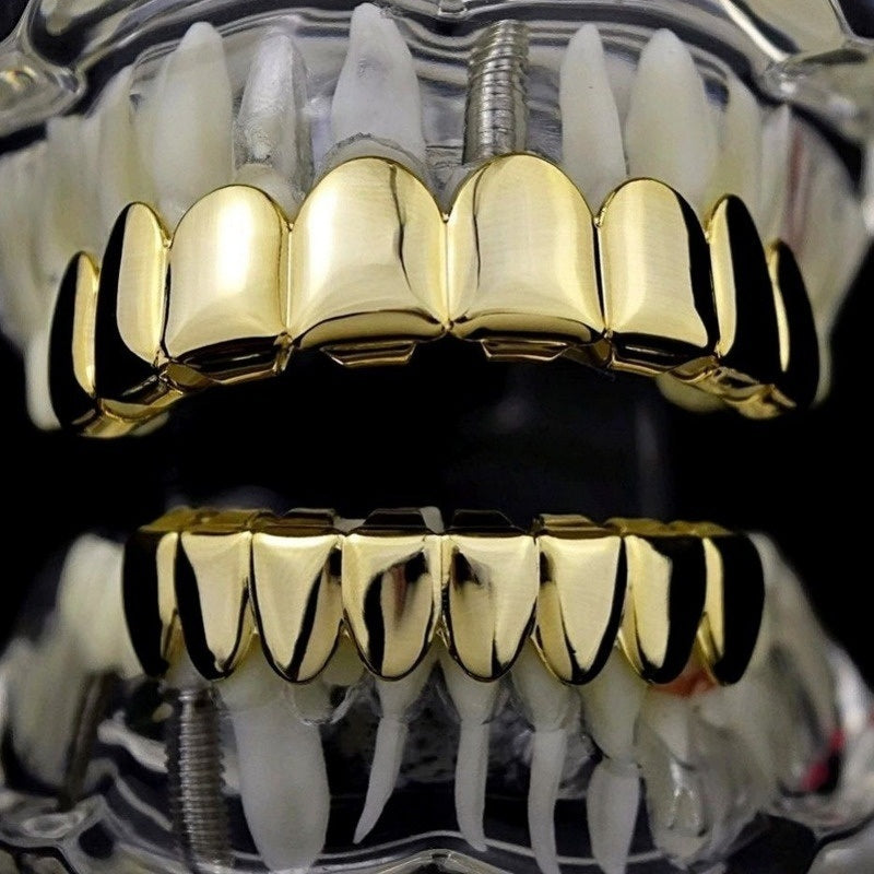 New Unisex 18K Hip Hop Teeth Grill Set; Top Bottom Mouth Teeth Grills Fashion Removable Dental Grills Jewelry ROC