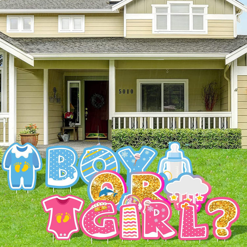 14PCS Gender Reveal Yard Sign With Stakes Boy or Girl Baby Shower Party Supplies for Indoor Outdoor Decoracion (Shipment from FBA)