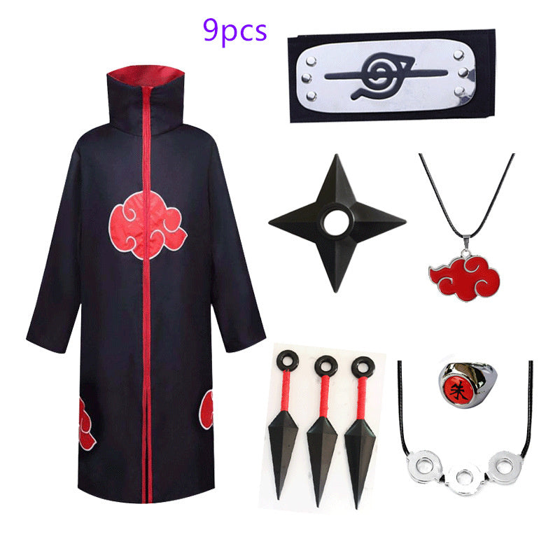 Naruto Cosplay Costume Props Ring; Gloves Red Cloud Robe Cloak Kimono Akatsuki Headband Kunai Suit Adult Child Cos Gift