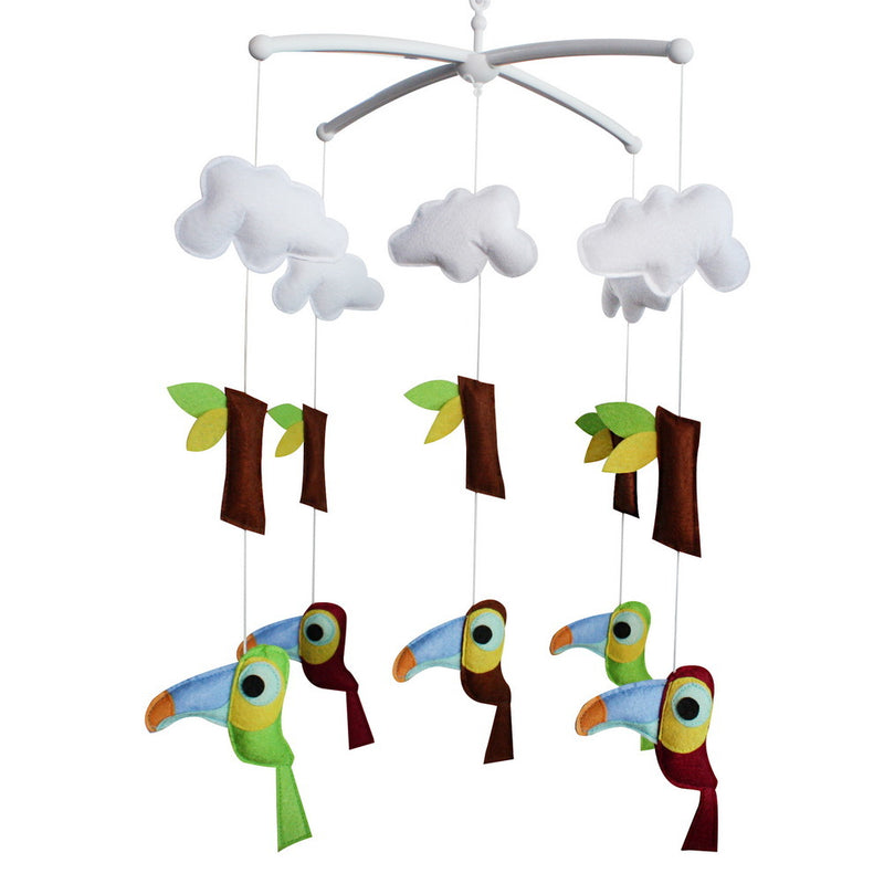 Green Brown Woodpecker Branch Handmade Baby Boys Girls Musical Crib Mobile Nursery Mobile Hanging Toy