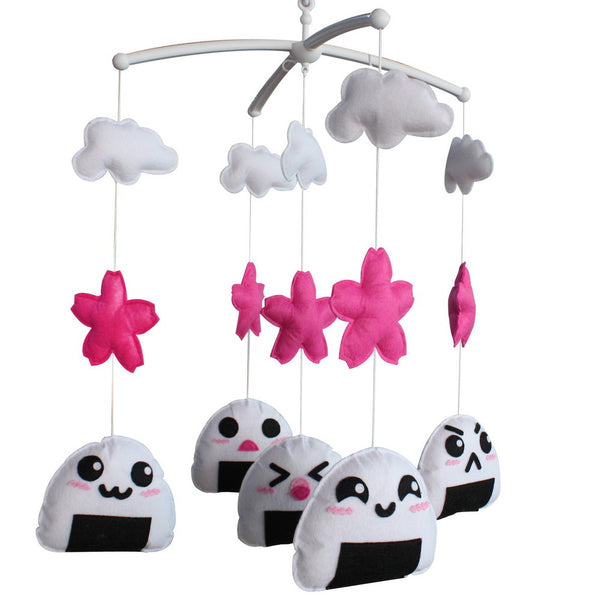 Handmade Sakura Onigiri Baby Crib Mobile Nursery Room Decor Musical Mobile Crib Toy for Girls Boys