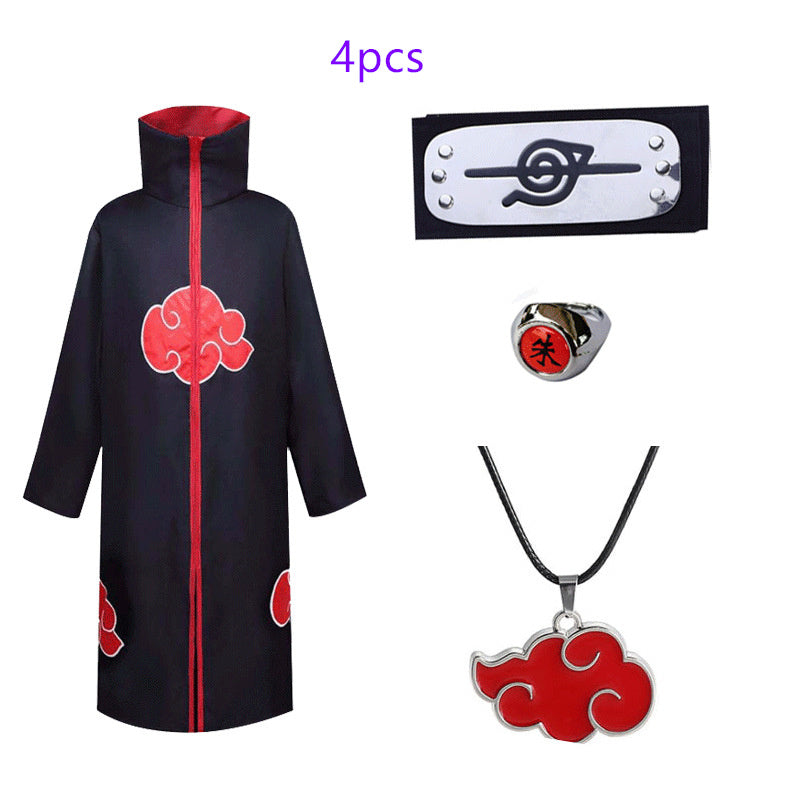 Naruto Cosplay Costume Props Ring; Gloves Red Cloud Robe Cloak Kimono Akatsuki Headband Kunai Suit Adult Child Cos Gift