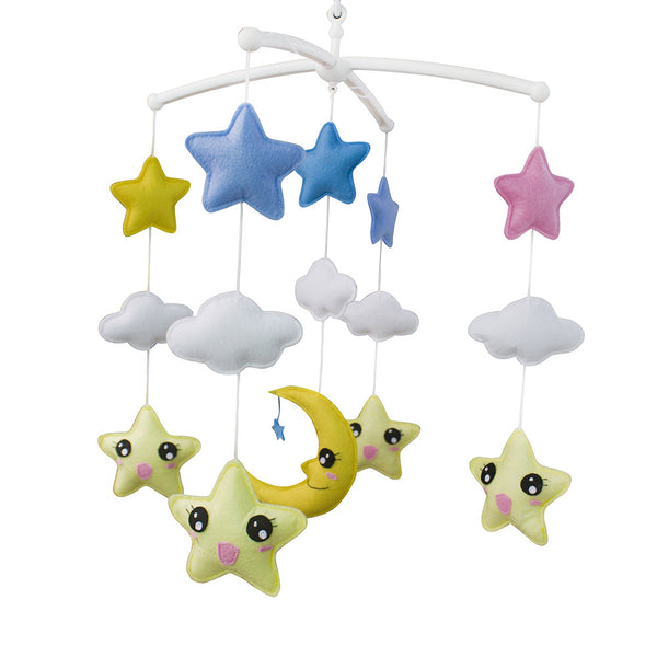 Handmade Baby Crib Musical Mobile Bell Yellow Moon and Stars Baby Shower Gift Nursery Decor for Boys and Girls