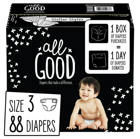 All Good Absorbent and Hypoallergenic Diapers, Size 3, 88 Ct