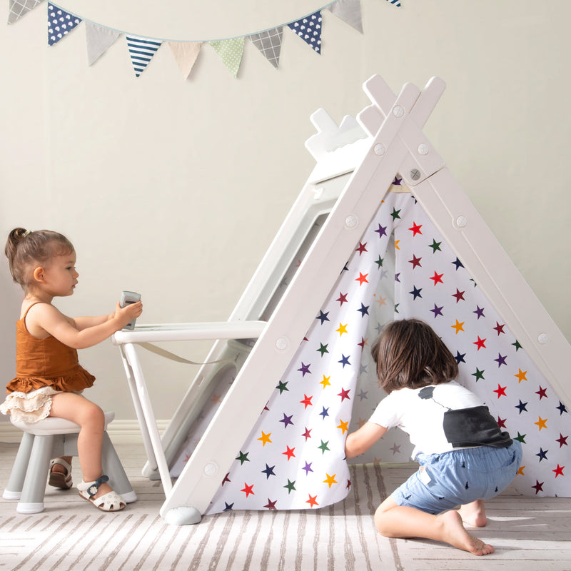 Kids Play Tent - 4 in 1 Teepee Tent with Stool and Climber, Foldable Playhouse Tent for Boys & Girls