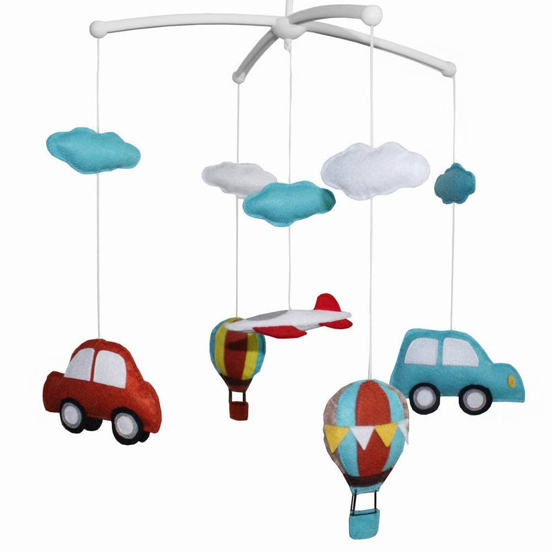 Blue Red Cars Airplane Hot Air Balloon Baby Musical Crib Mobile Handmade Infant Gift Boys Girls Nursery Room Decor