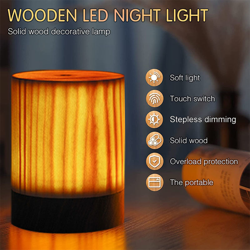 Wood Touch Ambient LED Table Lamp Rechargeable Portable Night Light Modern Cordless Table Lamps for Living Room Bedroom Bedside