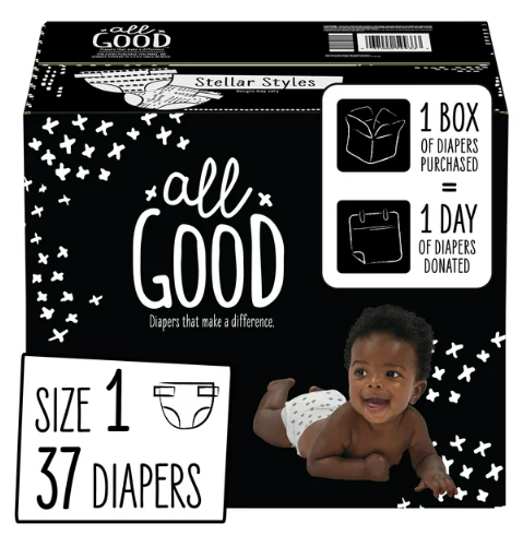 All Good Absorbent and Hypoallergenic Diapers, Size 1, 37 Ct