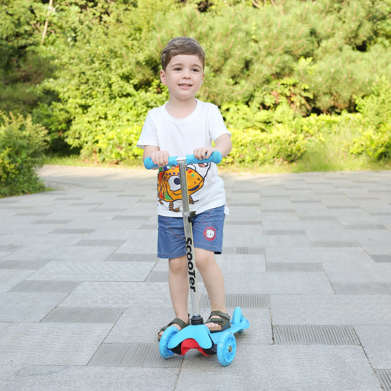 SimpleLux Kids Scooter - 4 Adjustable Height; Extra-Wide Deck with Brake &amp; 3 PU Flashing Wheels; Over 3 Years Old; Blue