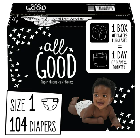 All Good Absorbent and Hypoallergenic Diapers, Size 1, 104 Ct