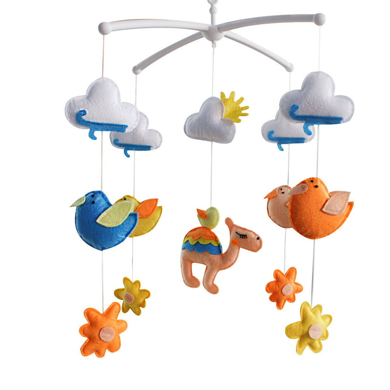 Handmade Camel Birds Baby Crib Mobile Nursery Room Decor Musical Mobile Crib Toy for Girls Boys