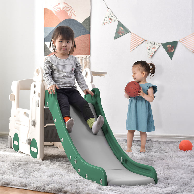 Kids Slide with Bus Play Structure Climber; Freestanding Bus Climber with Slide for Toddlers; Bus Climber Slide Set with Basketball Hoop