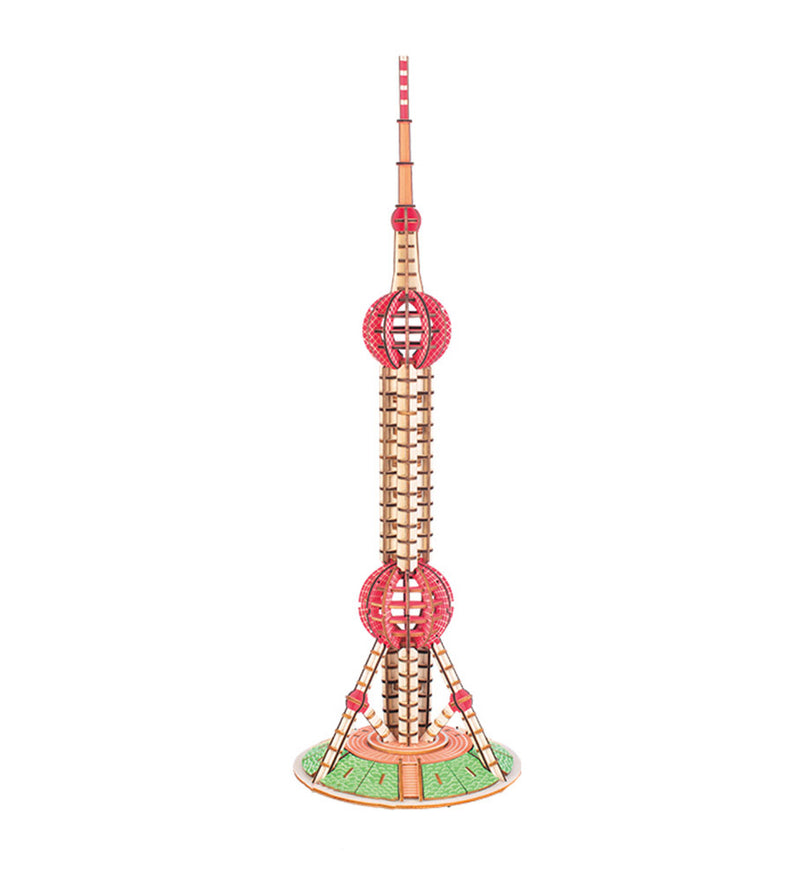 3D Wooden Puzzle for Adult The Oriental Pearl Radio & TV Tower DIY Assembly Chinese Cityscape Model