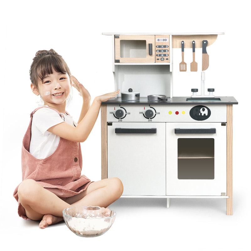 Pretend Wooden Kitchen Play set for Kids and Children; Gifts for New Year; Christmas and Birthday; White