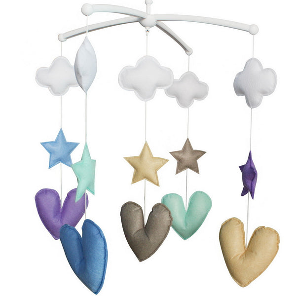 Baby Crib Musical Mobile Hanging Nursery Room Decor Newborn Bedding Crib; Blue Green Stars and Hearts