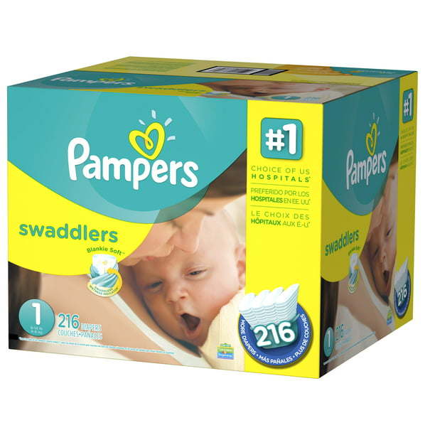 Pampers Swaddlers Diapers, Size 1, 216 Count