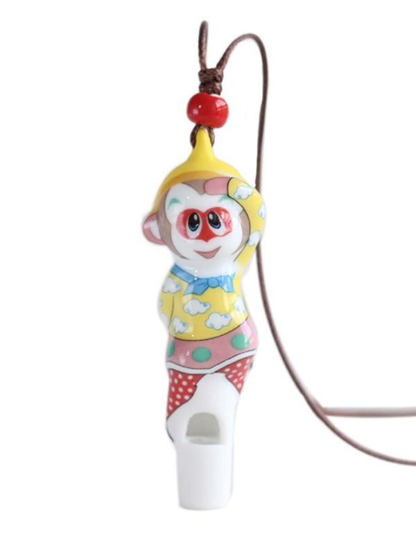 5 Packs Ceramic Whistles Necklace Colorful Monkey King Shape Decorated Handmade Crafts