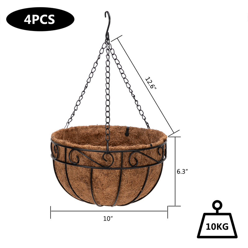 4 Pcs Metal Hanging Plant Basket,with Round Wire Plant Holder with Chain Porch Decor,Flower Pots Hanger Garden Decoration XH