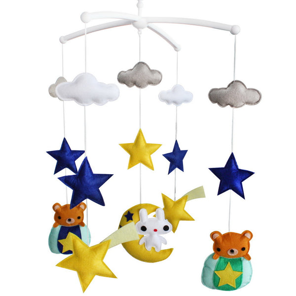 Meteor Bear Rabbit Handmade Baby Crib Mobile Nursery Room Decor Baby Mobile for Crib; Blue Yellow