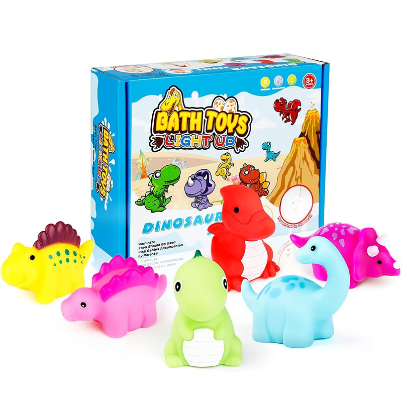 6 Pcs/Pack Dinosaur Bath Toys Light-UpFloating Bath Toys Set For Baby Toddlers Kids; Birthday Easter Christmas Shower Pool Bath Toys; Boys Girls Children Preschool Bathtub Bathroom Toy