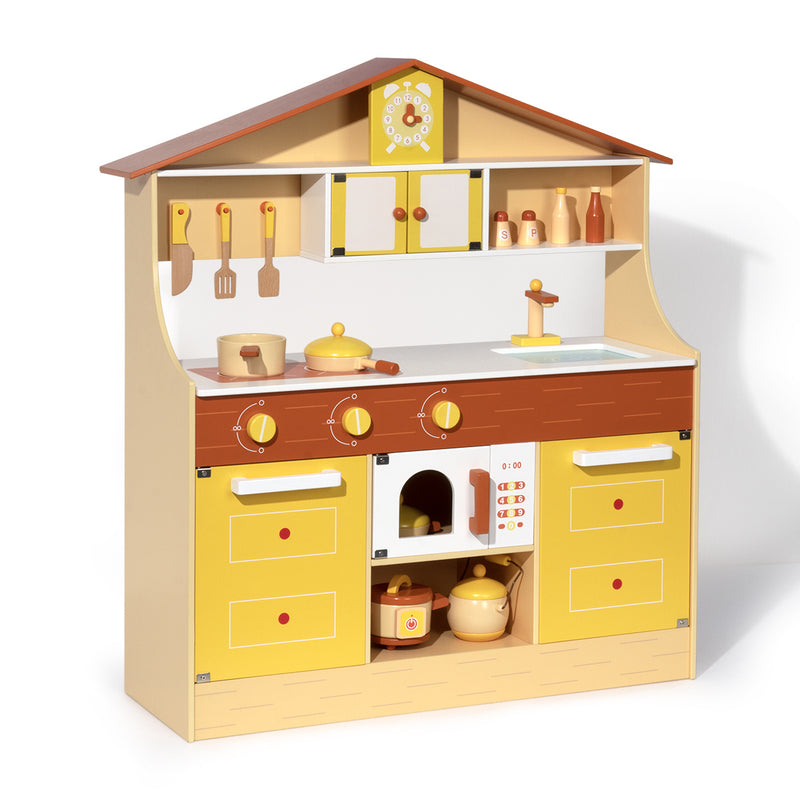 Wooden Pretend Play Kitchen Set for Kids Toddlers; Toys Gifts for Boys and Girls; Yellow