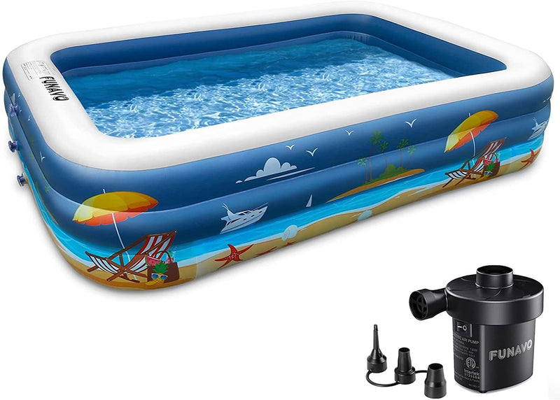 Inflatable Swimming Pool for Family, FUNAVO 100" X 71" X 22" Full-Sized Inflatable Kiddie Pools, Lounge Pool for Baby Toddlers Kids Adults, Outdoor Backyard Blow Up Pool, Electric Pump Included