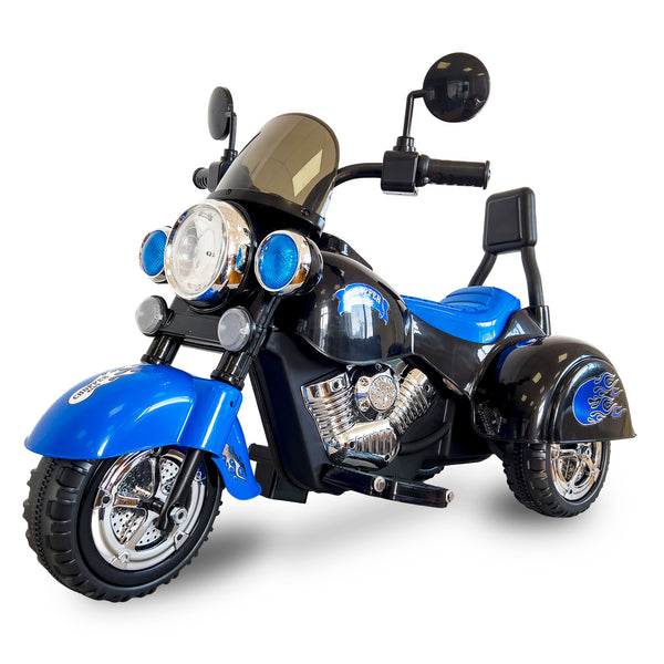 Kids Ride On Motorcycle Toy; 3-Wheel Chopper Motorbike with LED Colorful Headlights; Blue Riding on Electric Battery Powered Harley Motorcycle for Boys Girls