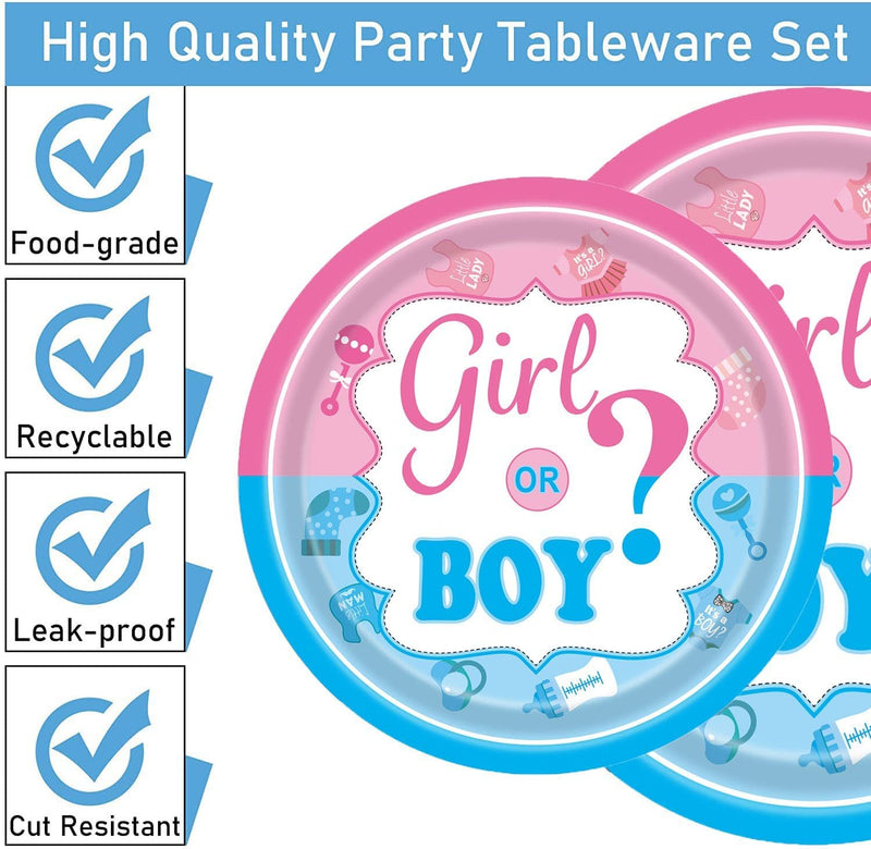 Gender Reveal Tableware Plates Baby Shower Boy or Girl Birthday Party Supplies Disposable Paper Dinnerware Set Serves 16 Guests for Boy Kids Perfect Plates, Napkins, Forks 64PCS(Shipment from FBA)