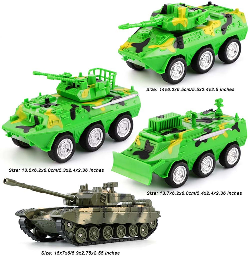 Army Vehicle Models Car Toys Combat Vehicles Toys Tank for Plastic, 4 Pack