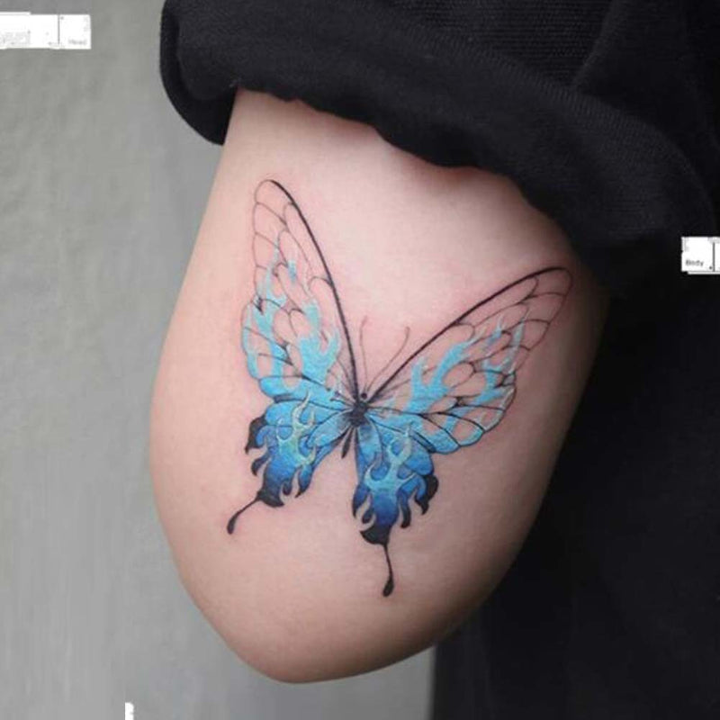 3 Sheets Flame Butterfly Temporary Tattoo Romantic Blue Butterfly Pattern Fake Tattoo Stickers