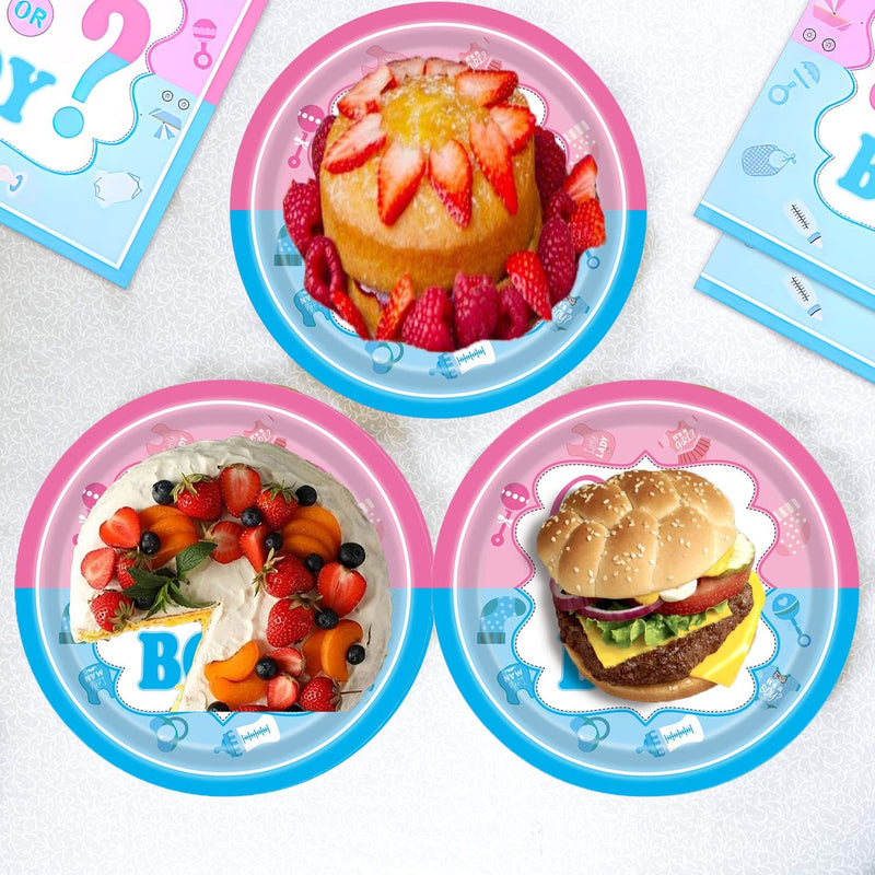 Gender Reveal Tableware Plates Baby Shower Boy or Girl Birthday Party Supplies Disposable Paper Dinnerware Set Serves 16 Guests for Boy Kids Perfect Plates, Napkins, Forks 64PCS(Shipment from FBA)