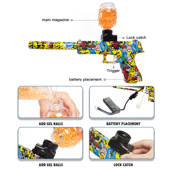 Splatter Ball Gun Gel Ball Blaster Toy Guns; with 11000 Non-Toxic; Eco-Friendly; Biodegradable Gellets; Outdoor Yard Activities Shooting Game(Graffiti - Reinforced)