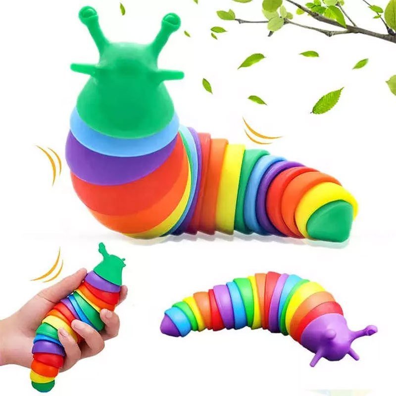 Fidget Slug; Articulated Sensory Slug Toy Makes Relaxing Sound; Caterpillar Fidget Toys Stress Relief Gifts