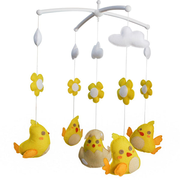 Baby Crib Mobile Animal Musical Crib Mobile Nursery Room Hanging Decor Toy Yellow Bird Flower