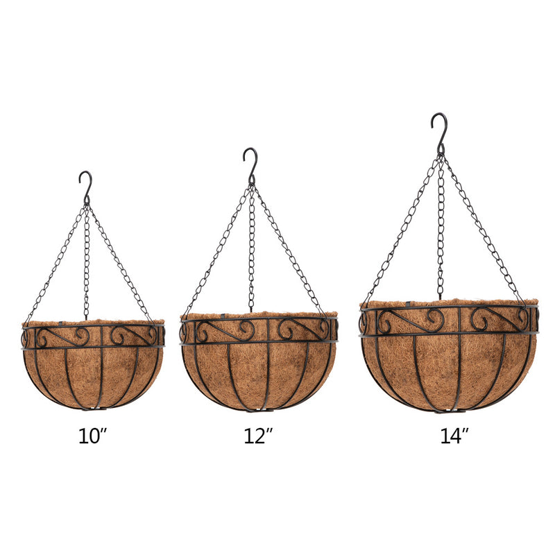 4pcs  Black Painted Round Wrought Iron Coconut Palm Hanging Basket XH