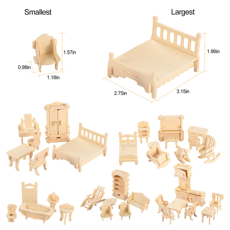 3D Wooden Dollhouse Furniture Puzzles DIY Miniature Furniture Models Set