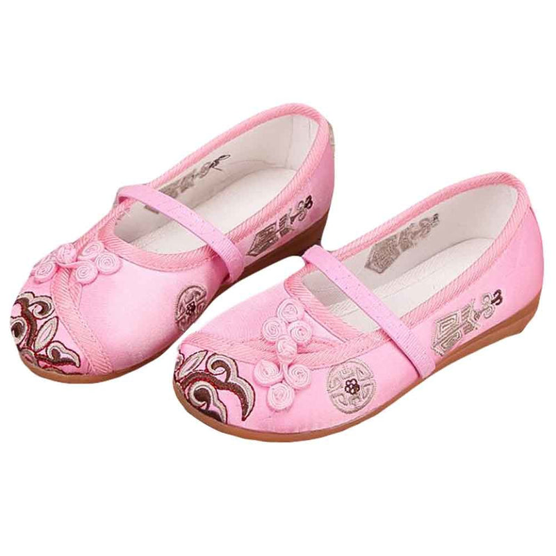 Pink - Girls Ballet Flats Chinese Traditional Embroidery Shoes Slip-on Shoes