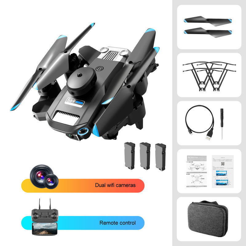 S69 RC Drone With HD Dual Camera & 3 Battery; WIFI FPV Drone 360° Obstacle Avoidance Headless Mode; RC Foldable Quadcopter Helicopter Drone Gift Toys For Kids Adults