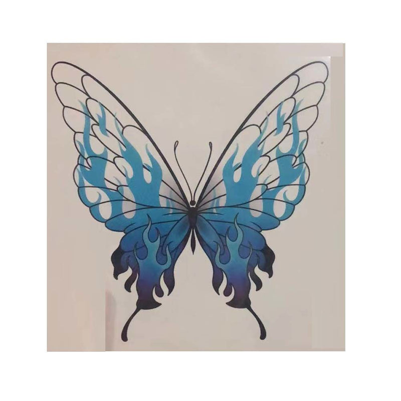 3 Sheets Flame Butterfly Temporary Tattoo Romantic Blue Butterfly Pattern Fake Tattoo Stickers