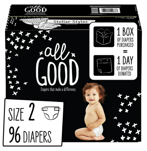 All Good Absorbent and Hypoallergenic Diapers, Size 2, 96 Ct