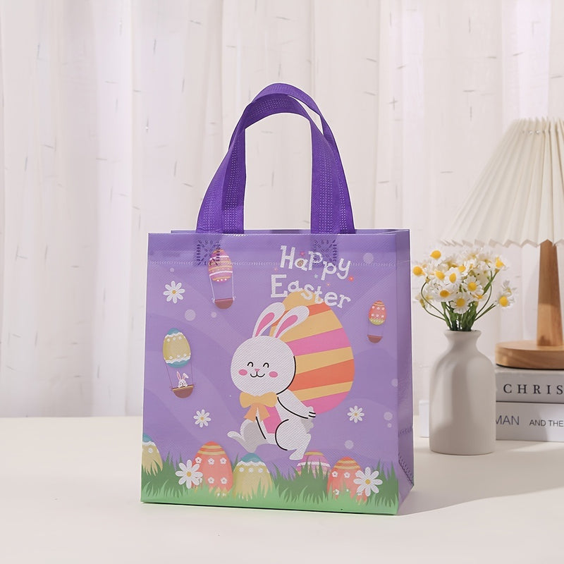 4pcs Easter Gift Tote Bags; Bunny Non Woven Goodie Treat Eggs Bags With Handles; For Easter Kids Party Favor And Egg Hunt; 9*8.7*4.3inch