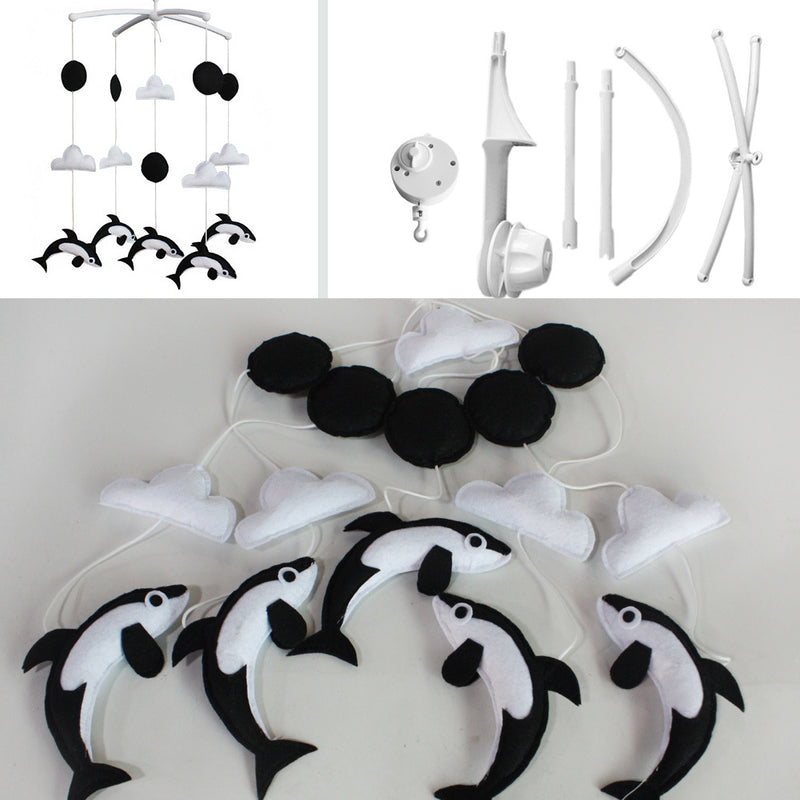 Baby Crib Mobile Handmade Infant Toy Nursery Bed Decoration Musical Crib Mobile for Boys and Girls Baby Shower; Black and White Dolphin