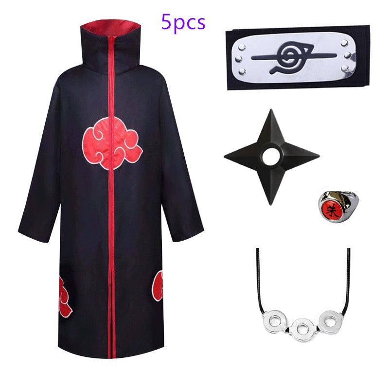 Naruto Cosplay Costume Props Ring; Gloves Red Cloud Robe Cloak Kimono Akatsuki Headband Kunai Suit Adult Child Cos Gift