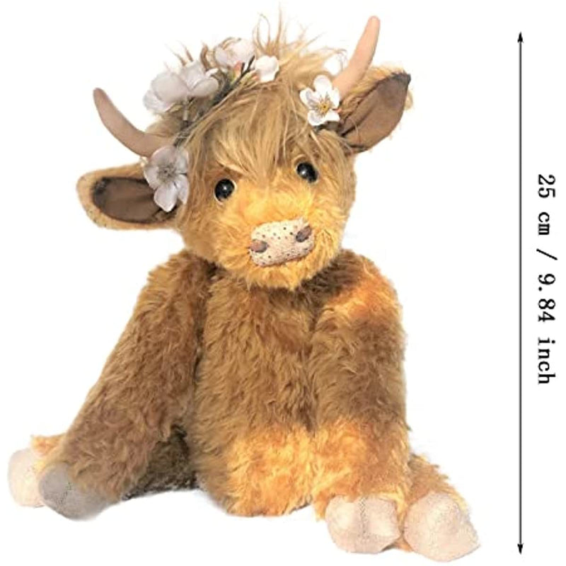 Zasekb Scottish Highland Cow Plush; Realistic Cow Stuffed Animals Soft Farm Plushie; Cuddly Highland Cow Accompany Plush Decorative Pillow Birthday Gifts for Boys Girls (Brown)